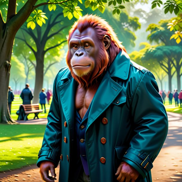 Illustration of a orangutan in a coat in the park