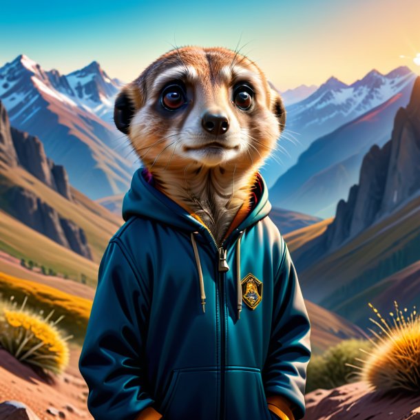 Illustration of a meerkat in a hoodie in the mountains