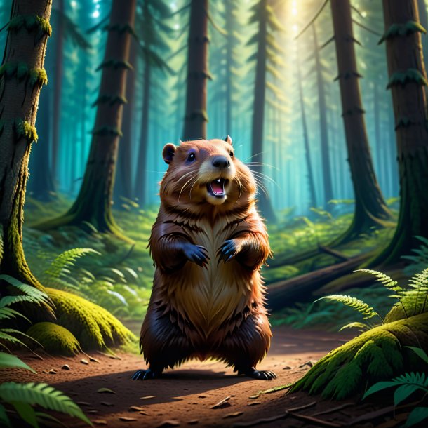 Image of a dancing of a beaver in the forest