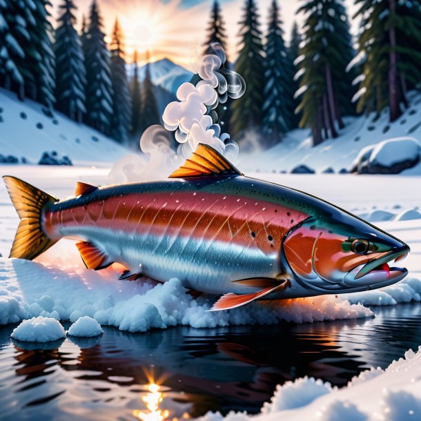 Pic of a smoking of a salmon in the snow