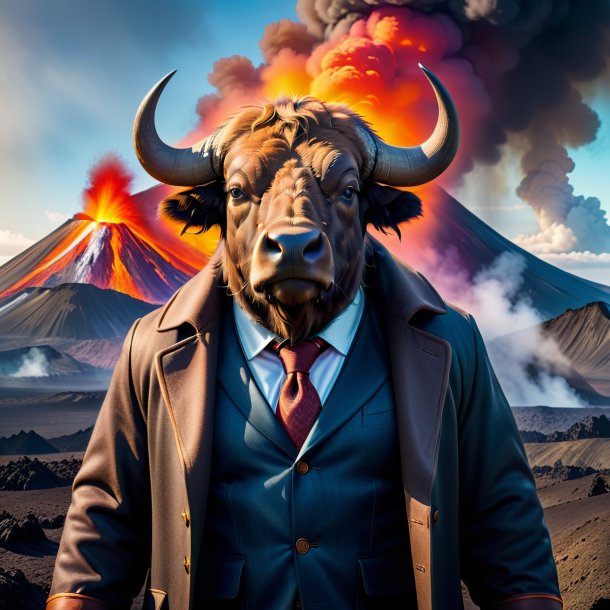 Image of a buffalo in a coat in the volcano