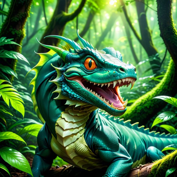 Pic of a smiling of a basilisk in the forest