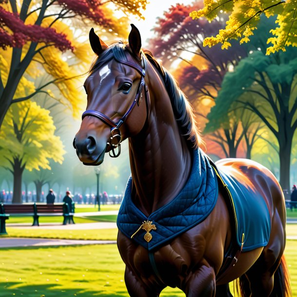 Illustration of a horse in a coat in the park