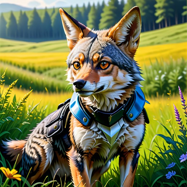 Drawing of a jackal in a gloves in the meadow