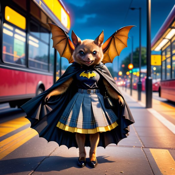 Photo of a bat in a skirt on the bus stop