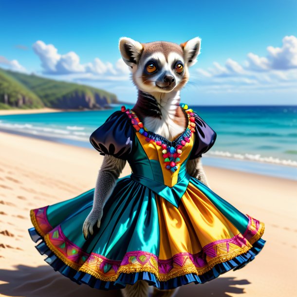 Drawing of a lemur in a dress on the beach