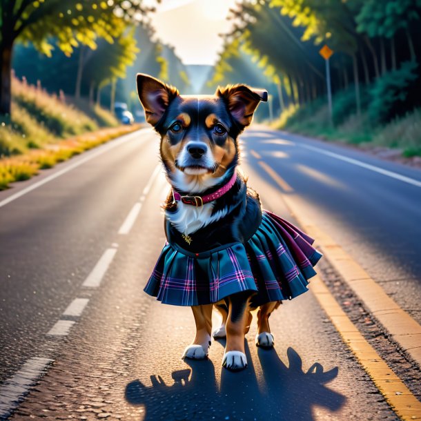 Pic d'un chien dans une jupe sur la route