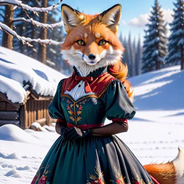 Pic d'un renard dans une robe dans la neige