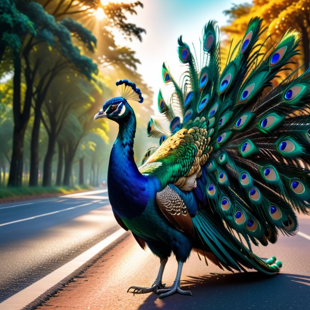 Picture of a playing of a peacock on the road