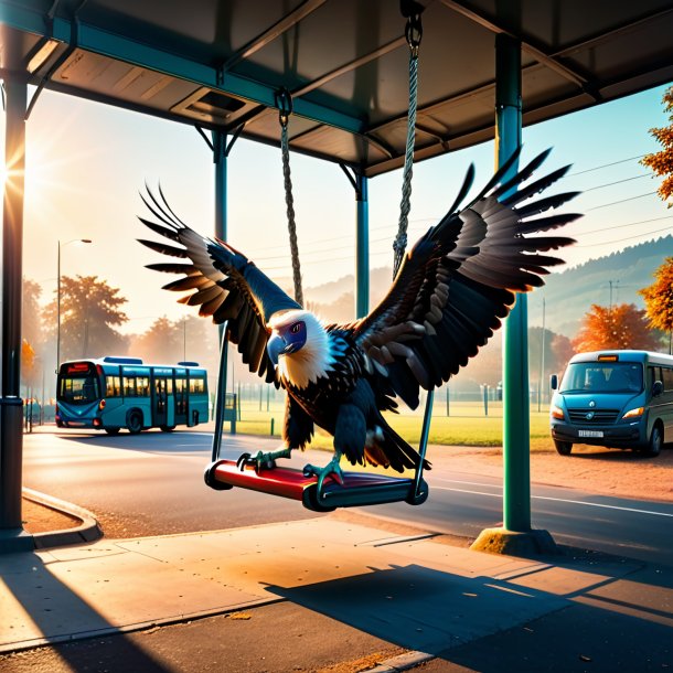 Photo of a swinging on a swing of a vulture on the bus stop