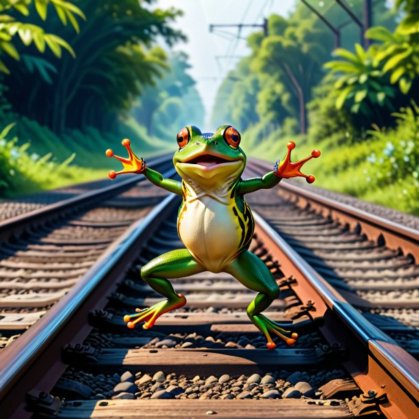 Image of a dancing of a frog on the railway tracks
