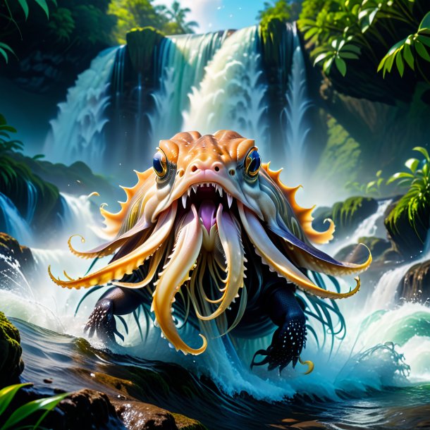 Picture of a angry of a cuttlefish in the waterfall