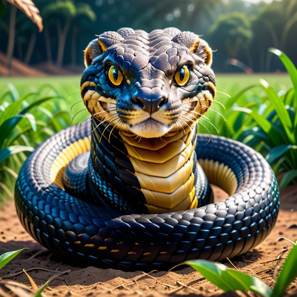 Illustration of a king cobra in a belt on the field