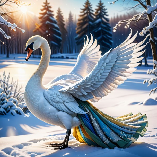 Drawing of a swan in a dress in the snow