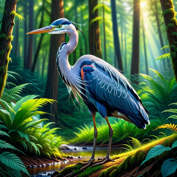 Drawing of a heron in a jeans in the forest