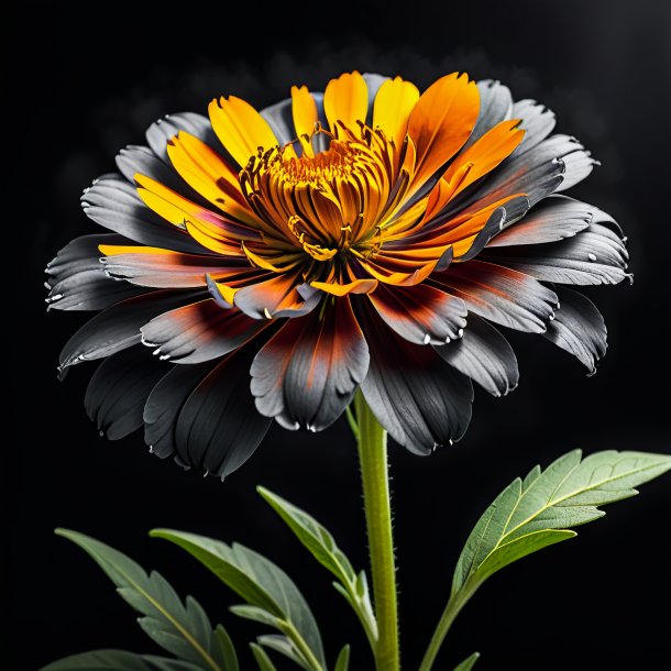 "drawing of a charcoal marigold, cape"