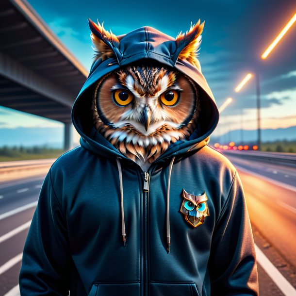 Pic of a owl in a hoodie on the highway