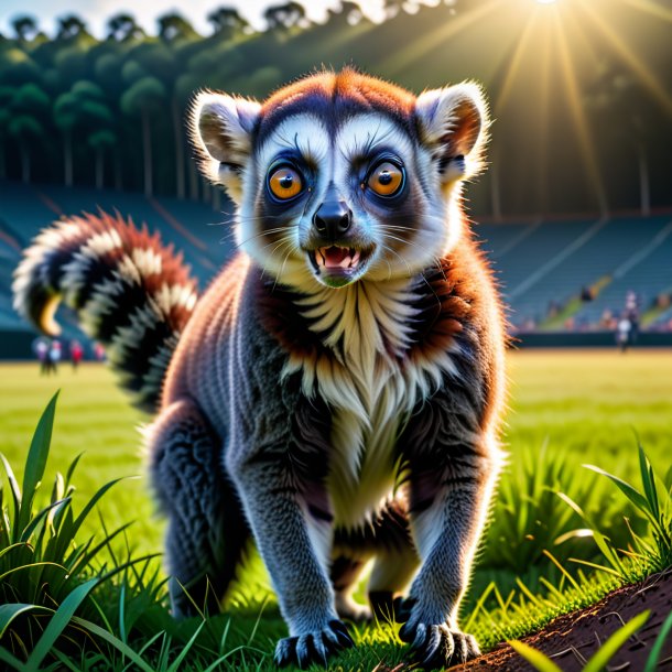 Image of a threatening of a lemur on the field