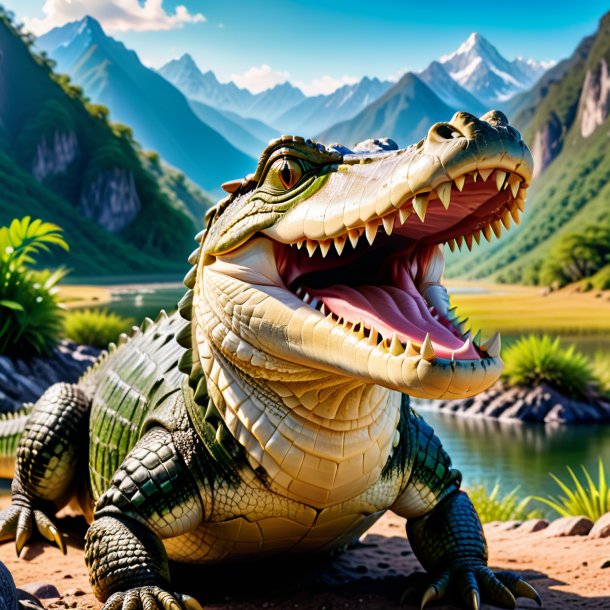 Photo of a smiling of a crocodile in the mountains