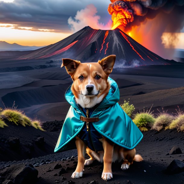 Pic of a dog in a coat in the volcano