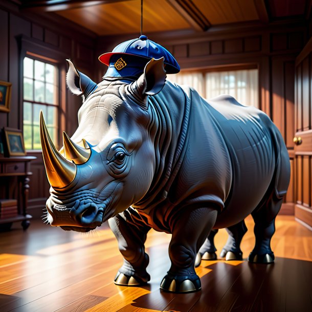 Illustration of a rhinoceros in a cap in the house