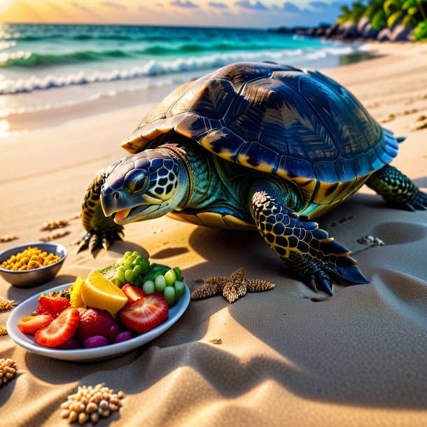 Pic d'un repas d'une tortue sur la plage