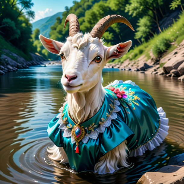 Drawing of a goat in a dress in the river