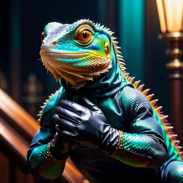 Foto de un lagarto en guantes negros