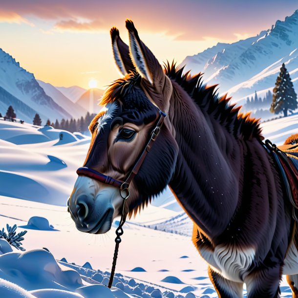 Pic of a crying of a donkey in the snow