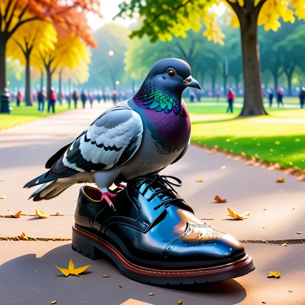 Foto de una paloma en un zapato en el parque