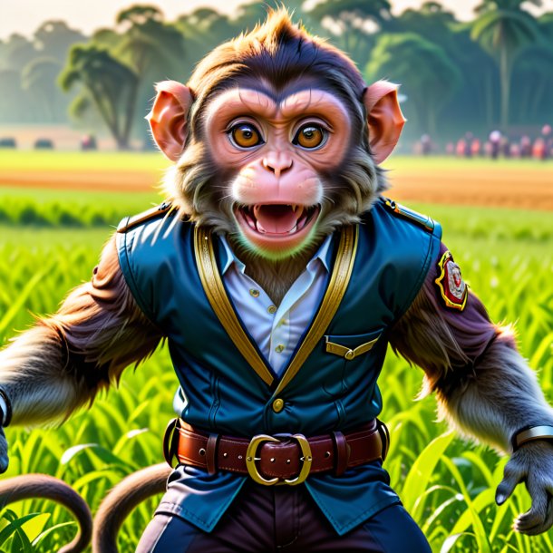 Picture of a monkey in a belt on the field