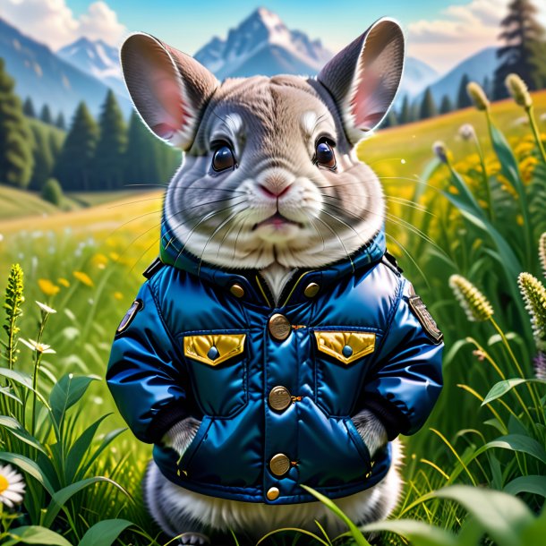 Pic of a chinchillas in a jacket in the meadow