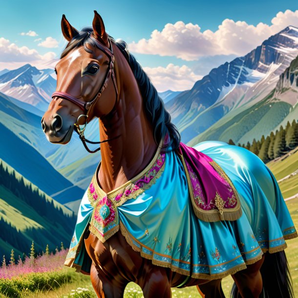 Drawing of a horse in a dress in the mountains