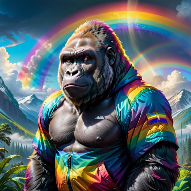 Drawing of a gorilla in a coat on the rainbow