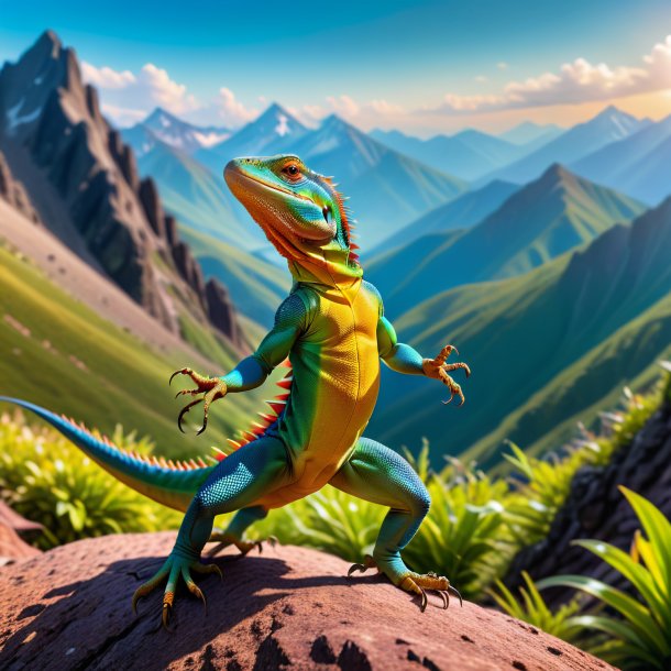 Photo of a dancing of a lizard in the mountains