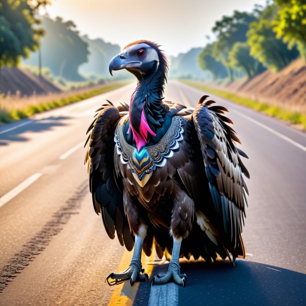 Pic d'un vautour dans une robe sur la route