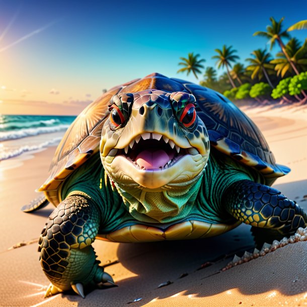 Foto de un enojado de una tortuga en la playa