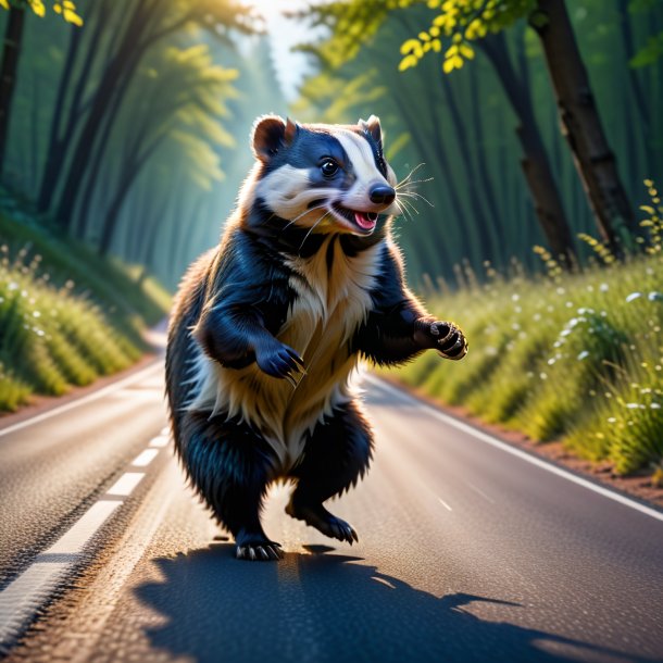 Picture of a dancing of a badger on the road