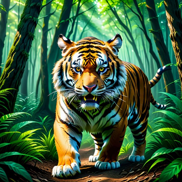 Picture of a threatening of a tiger in the forest