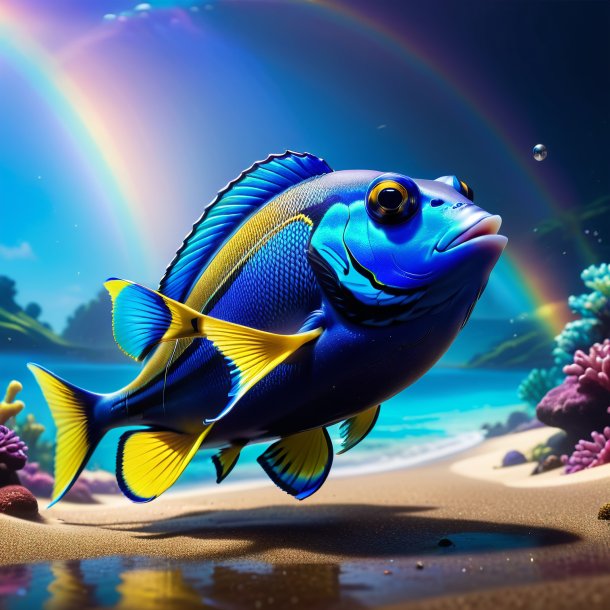 Image of a blue tang in a shoes on the rainbow