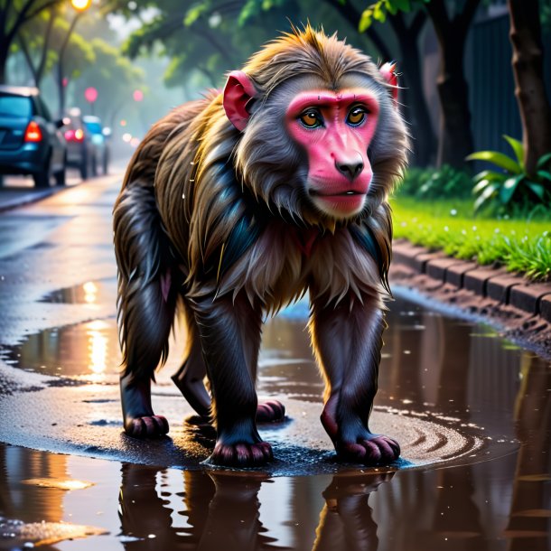 Pic of a baboon in a shoes in the puddle