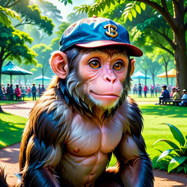 Illustration of a monkey in a cap in the park