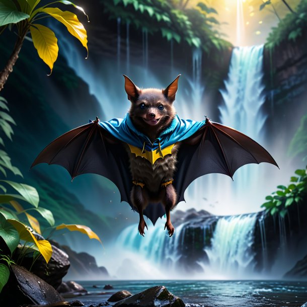 Image of a bat in a hoodie in the waterfall