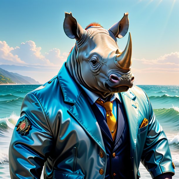 Drawing of a rhinoceros in a jacket in the sea