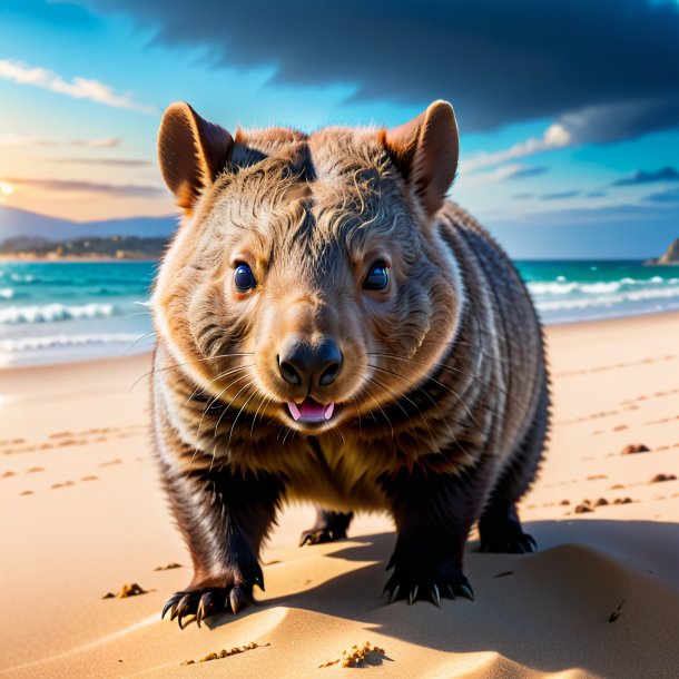 Photo of a threatening of a wombat on the beach