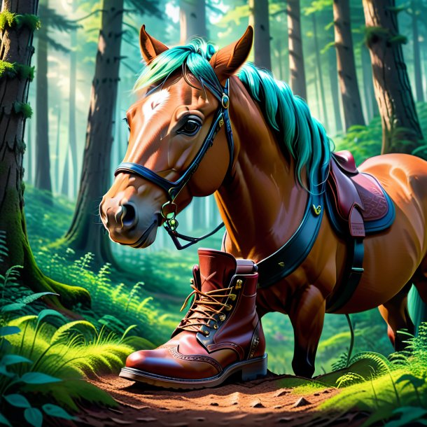 Drawing of a horse in a shoes in the forest