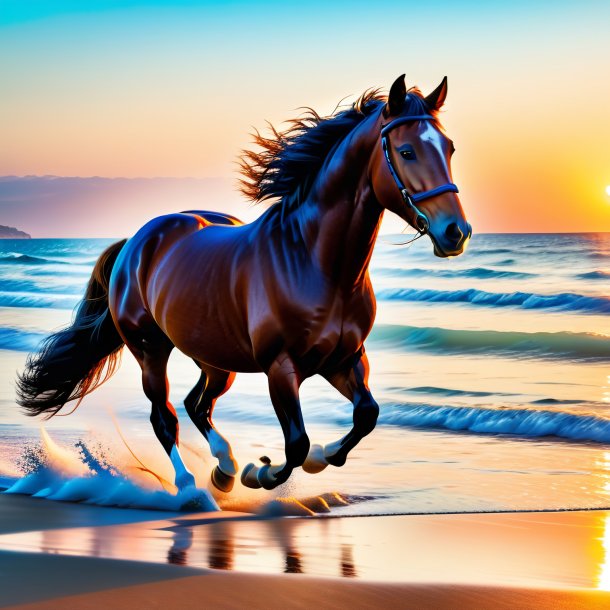 Image of a playing of a horse on the beach