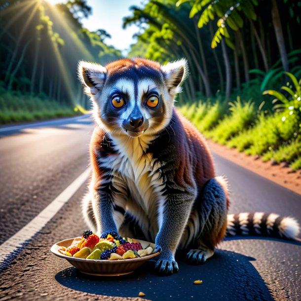 De um comer de um lémur na estrada