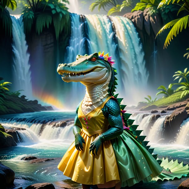 Foto de um crocodilo em um vestido na cachoeira