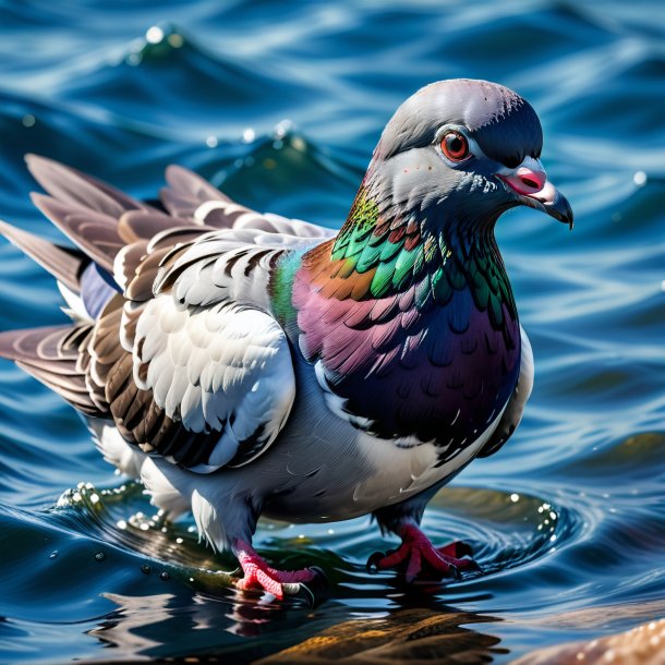 Um pombo em um jeans na água